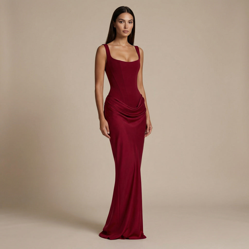 Norevia Vestido Bordeux Esculpido