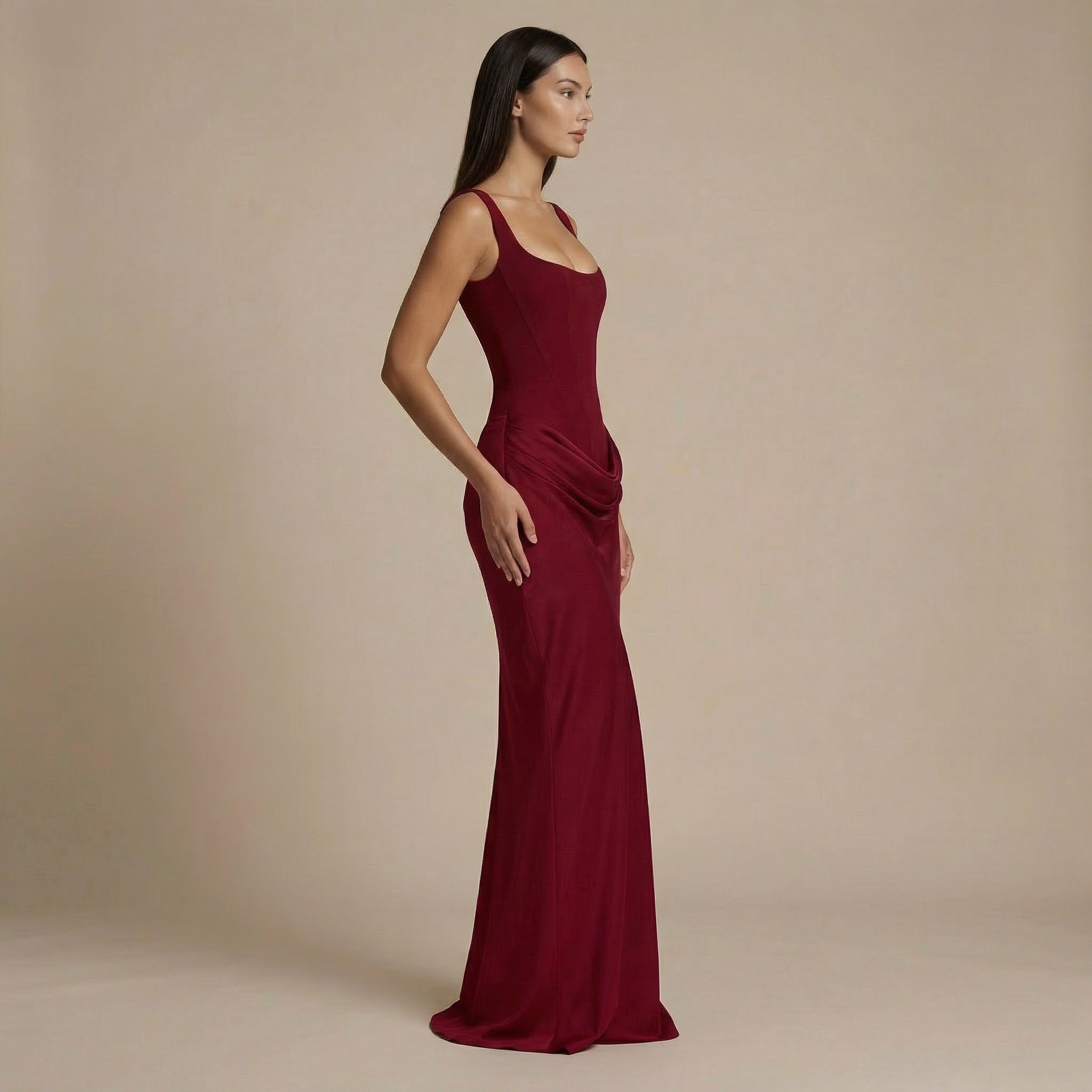 Norevia Vestido Bordeux Esculpido