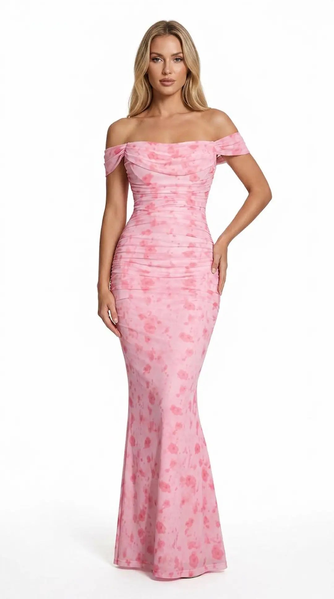 Vestido Elegancia Rosa - Silueta Elegante Off Shoulder