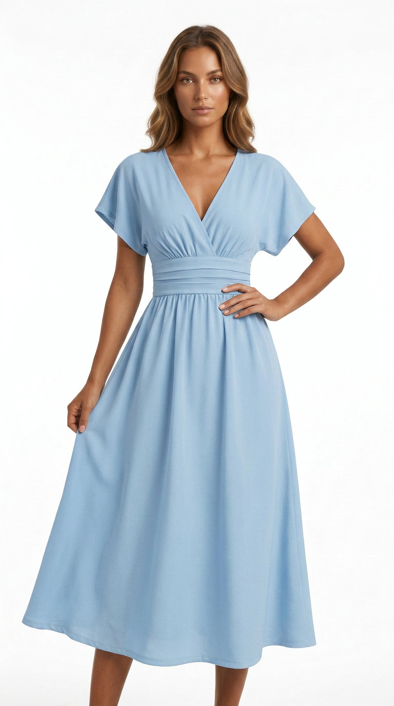 Vestido Midi Elegante de Verano – Corte Favorecedor y Caída Fluida
