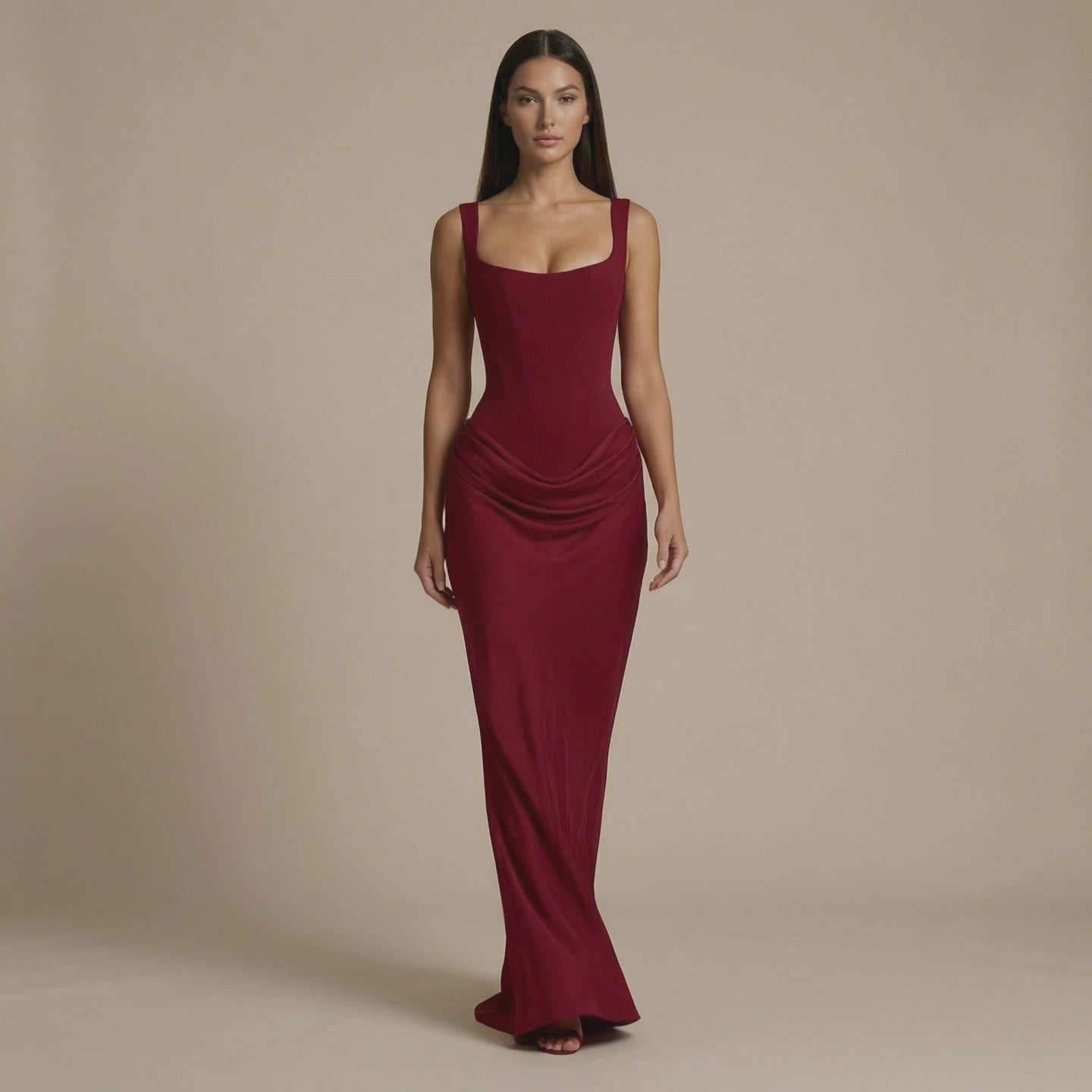 Norevia Vestido Bordeux Esculpido